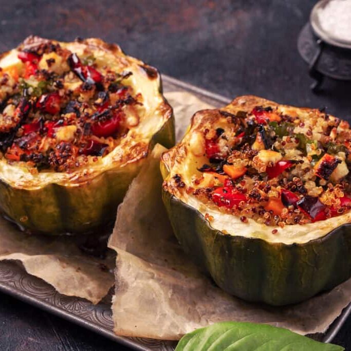 Baked acorn squash stuffed  with quinoa and vegetables